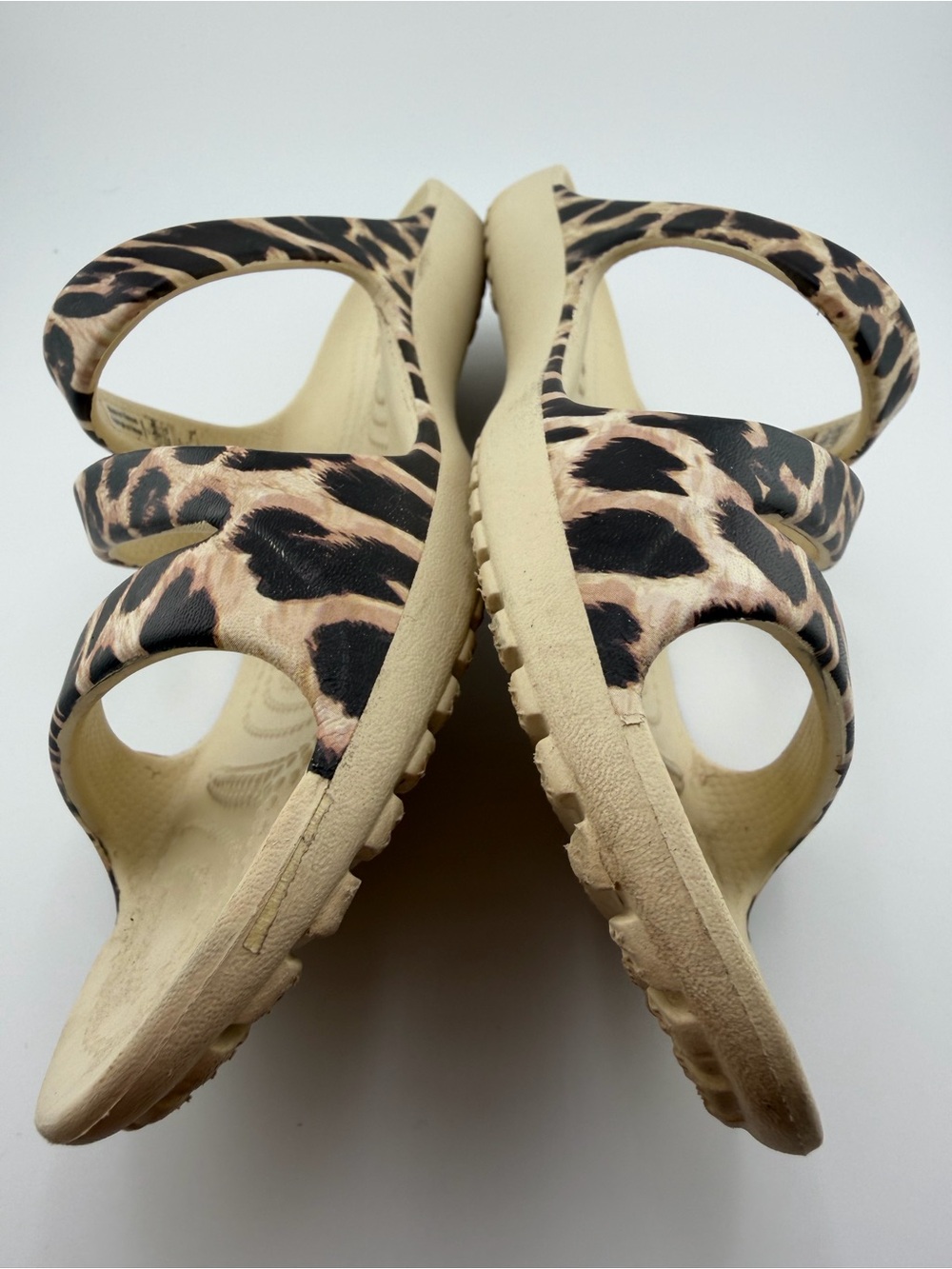 Crocs Rare Animal Print Leopard Strappy Slide Sandals - Women's Beige - Picture 10 of 11